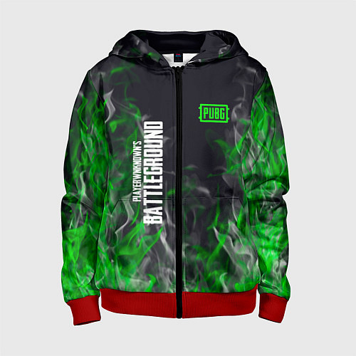 Детская толстовка на молнии Pubg - зелёное пламя / 3D-Красный – фото 1