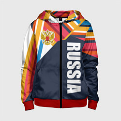 Толстовка на молнии детская RUSSIA - RETRO COLORS, цвет: 3D-красный
