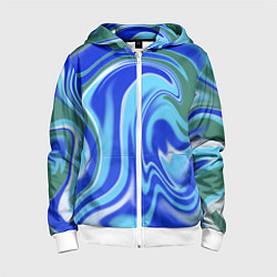 Толстовка на молнии детская Тай-дай с синим, зелёным и белым цветом, цвет: 3D-белый