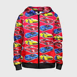 Толстовка на молнии детская Спортивные машины, цвет: 3D-черный