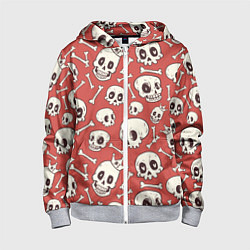 Толстовка на молнии детская Черепа на красном фоне, цвет: 3D-меланж