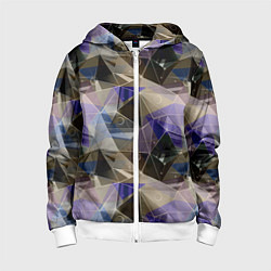 Толстовка на молнии детская Полигональный абстрактный: бежевый, коричневый, си, цвет: 3D-белый