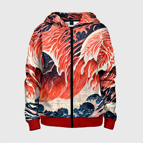 Детская толстовка на молнии Великая красная волна / 3D-Красный – фото 1