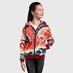 Толстовка на молнии детская Великая красная волна, цвет: 3D-красный — фото 2