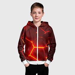 Толстовка на молнии детская Красные неоновые геометрические плиты, цвет: 3D-белый — фото 2