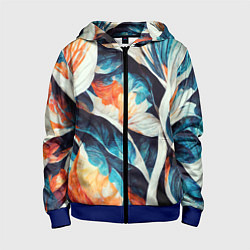 Толстовка на молнии детская Красочная листья - абстракция, цвет: 3D-синий
