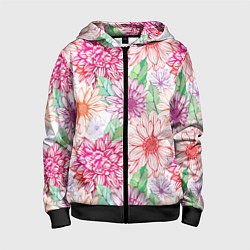 Толстовка на молнии детская Георгин и гербер, цвет: 3D-черный
