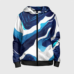 Толстовка на молнии детская Синие разводы краски, цвет: 3D-черный
