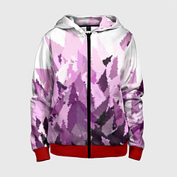 Толстовка на молнии детская Мозаичный узор в розовых и сиреневых тонах на бело, цвет: 3D-красный