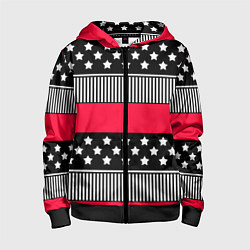 Толстовка на молнии детская Red and black pattern with stripes and stars, цвет: 3D-черный