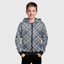 Толстовка на молнии детская Серо-голубой классический клетчатый узор, цвет: 3D-черный — фото 2
