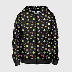 Толстовка на молнии детская 90s pattern on black, цвет: 3D-черный