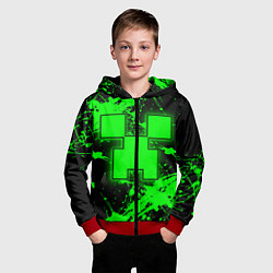 Толстовка на молнии детская Minecraft neon green, цвет: 3D-красный — фото 2