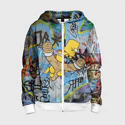 Толстовка на молнии детская Целящийся из рогатки Барт Симпсон на фоне граффити, цвет: 3D-белый