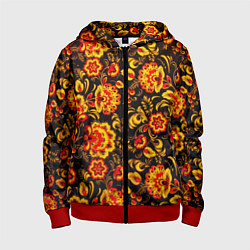 Толстовка на молнии детская Хохлома роспись, цвет: 3D-красный