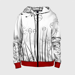 Толстовка на молнии детская Цветочный черно-белый орнамент, цвет: 3D-красный