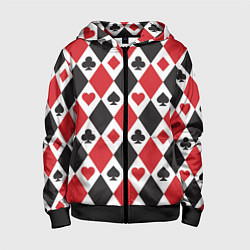 Толстовка на молнии детская Фон из карточных мастей, цвет: 3D-черный