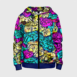 Толстовка на молнии детская Психоделические манулы, цвет: 3D-синий