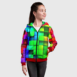 Толстовка на молнии детская Цветные неоновые кубы, цвет: 3D-красный — фото 2