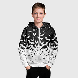 Толстовка на молнии детская Black and white bat pattern, цвет: 3D-белый — фото 2