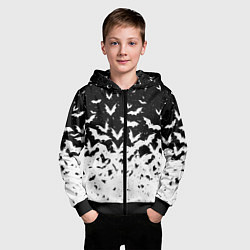 Толстовка на молнии детская Black and white bat pattern, цвет: 3D-черный — фото 2