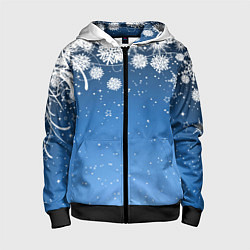Толстовка на молнии детская Снежный узор на синем фоне, цвет: 3D-черный