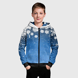 Толстовка на молнии детская Снежный узор на синем фоне, цвет: 3D-черный — фото 2