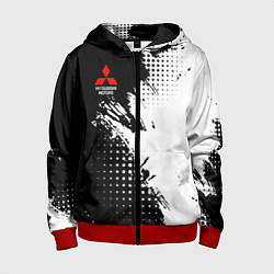 Толстовка на молнии детская Mitsubishi - черно-белая абстракция, цвет: 3D-красный