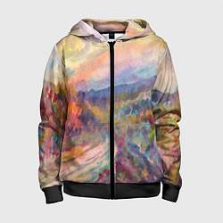 Толстовка на молнии детская Осенний пейзаж акварель, цвет: 3D-черный