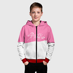 Толстовка на молнии детская Stray Kids pink and white, цвет: 3D-красный — фото 2