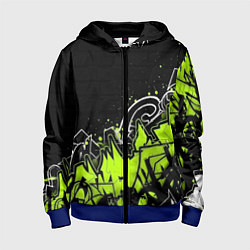 Толстовка на молнии детская Яркое граффити на черной стене, цвет: 3D-синий