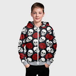 Толстовка на молнии детская Весёлые черепки и розы, цвет: 3D-меланж — фото 2