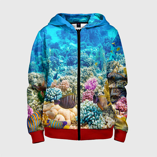Детская толстовка на молнии Дно морское / 3D-Красный – фото 1