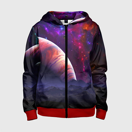 Детская толстовка на молнии Бесконечное космическое пространство - Планета / 3D-Красный – фото 1