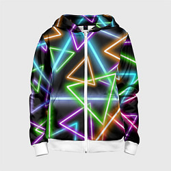 Толстовка на молнии детская Неоновые треугольники - текстура, цвет: 3D-белый