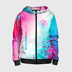 Толстовка на молнии детская Manchester City neon gradient style: надпись, симв, цвет: 3D-черный