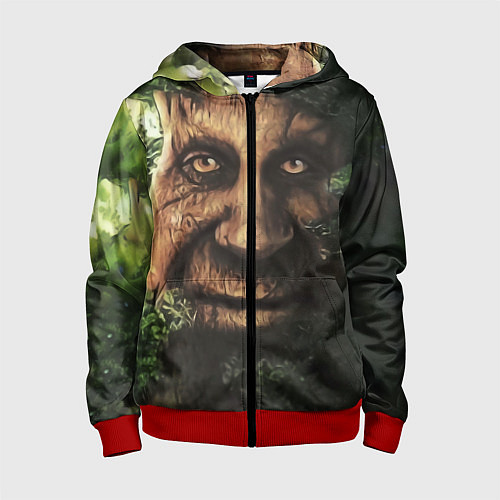 Детская толстовка на молнии Дерево с лицом мем Мудрое дерево / 3D-Красный – фото 1