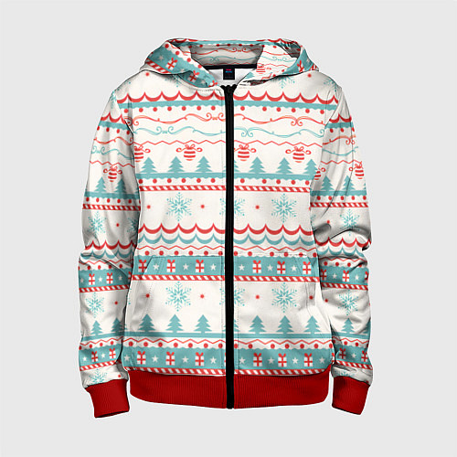 Детская толстовка на молнии Новогодний свитер, но без оленей / 3D-Красный – фото 1
