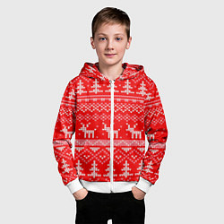 Толстовка на молнии детская Рождественский красный свитер с оленями, цвет: 3D-белый — фото 2