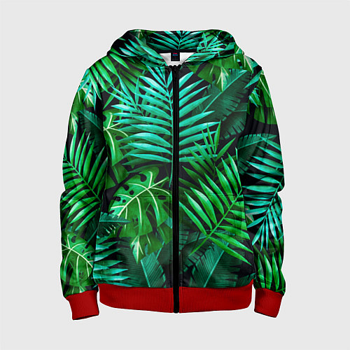Детская толстовка на молнии Тропические растения - текстура / 3D-Красный – фото 1
