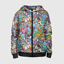 Толстовка на молнии детская Сумасшедший поп-арт, цвет: 3D-черный