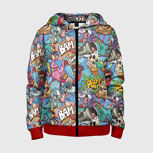 Детская толстовка на молнии Сумасшедший поп-арт / 3D-Красный – фото 1