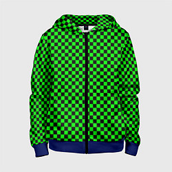 Толстовка на молнии детская Зелёная шахматка - паттерн, цвет: 3D-синий