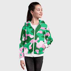 Толстовка на молнии детская Абстрактные зелёно-розовые пятна, цвет: 3D-белый — фото 2
