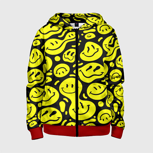 Детская толстовка на молнии Кислотный желтый смайлик / 3D-Красный – фото 1
