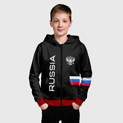 Толстовка на молнии детская Россия и три линии на черном фоне, цвет: 3D-красный — фото 2