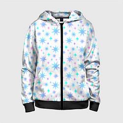 Толстовка на молнии детская Разноцветные звезды на белом фоне, цвет: 3D-черный