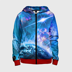 Толстовка на молнии детская Космос - планета и яркая звезда, цвет: 3D-красный