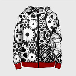 Толстовка на молнии детская Шестеренки в черно-белом стиле, цвет: 3D-красный