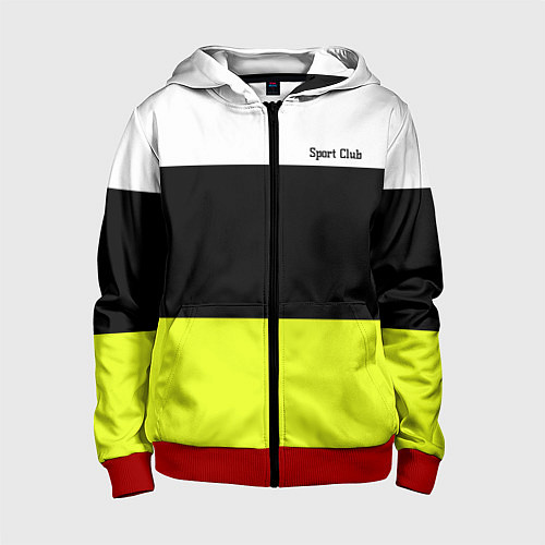 Детская толстовка на молнии Sport - полосатый желтый черный белый / 3D-Красный – фото 1